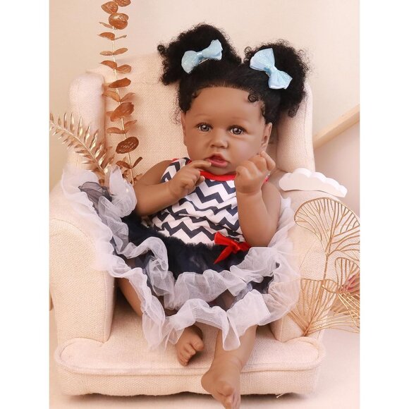🆕22.8 Inch Reborn Doll with Soft Cloth Body African American Luna Girl Doll - Picture 3 of 8